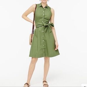 J.Crew Factory Sleeveless Tie-Waist Shirtdress in fern green size 4